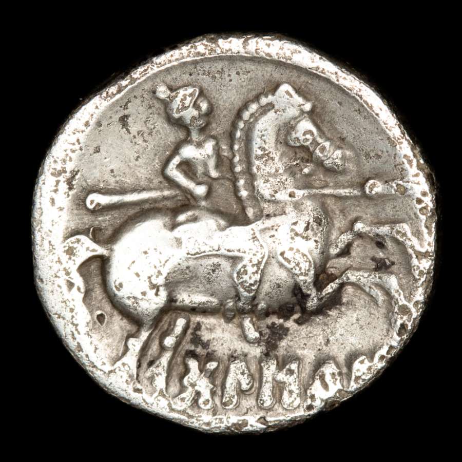 Antigua Hispania Bolskan Huesca Denario Plata Celt bero Jinete 6 