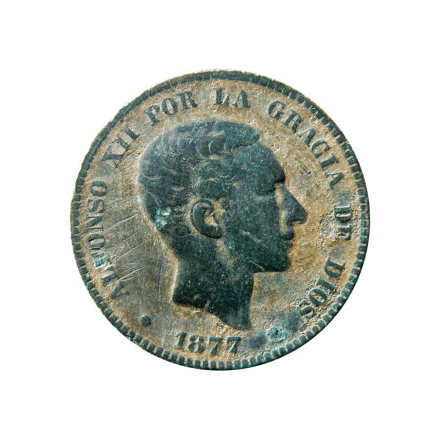 Alfonso XII, diez céntimos 1877/OM. 444LM Lucernae Numismática